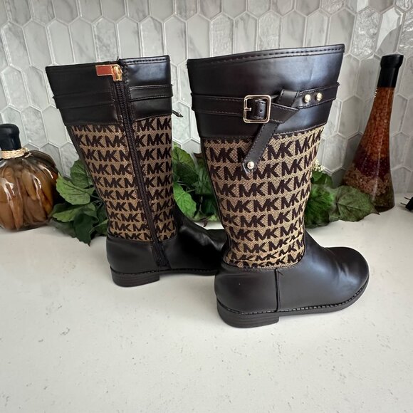 Michael Kors Logo Print Tall Children’s Riding Boots Brown Size 13 - Picture 6 of 8